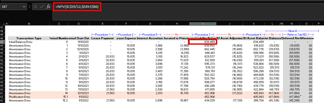 Formula within the amortization worksheet