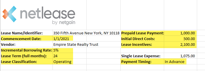 Image of an excel lease amortization schedule